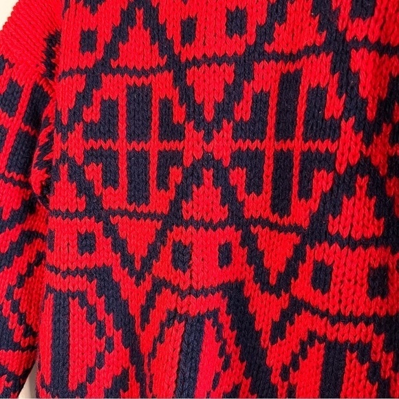 Vintage Jones New York Sport Red Hand Knitted 100% Wool Crew Neck Sweater Small - Picture 3 of 8